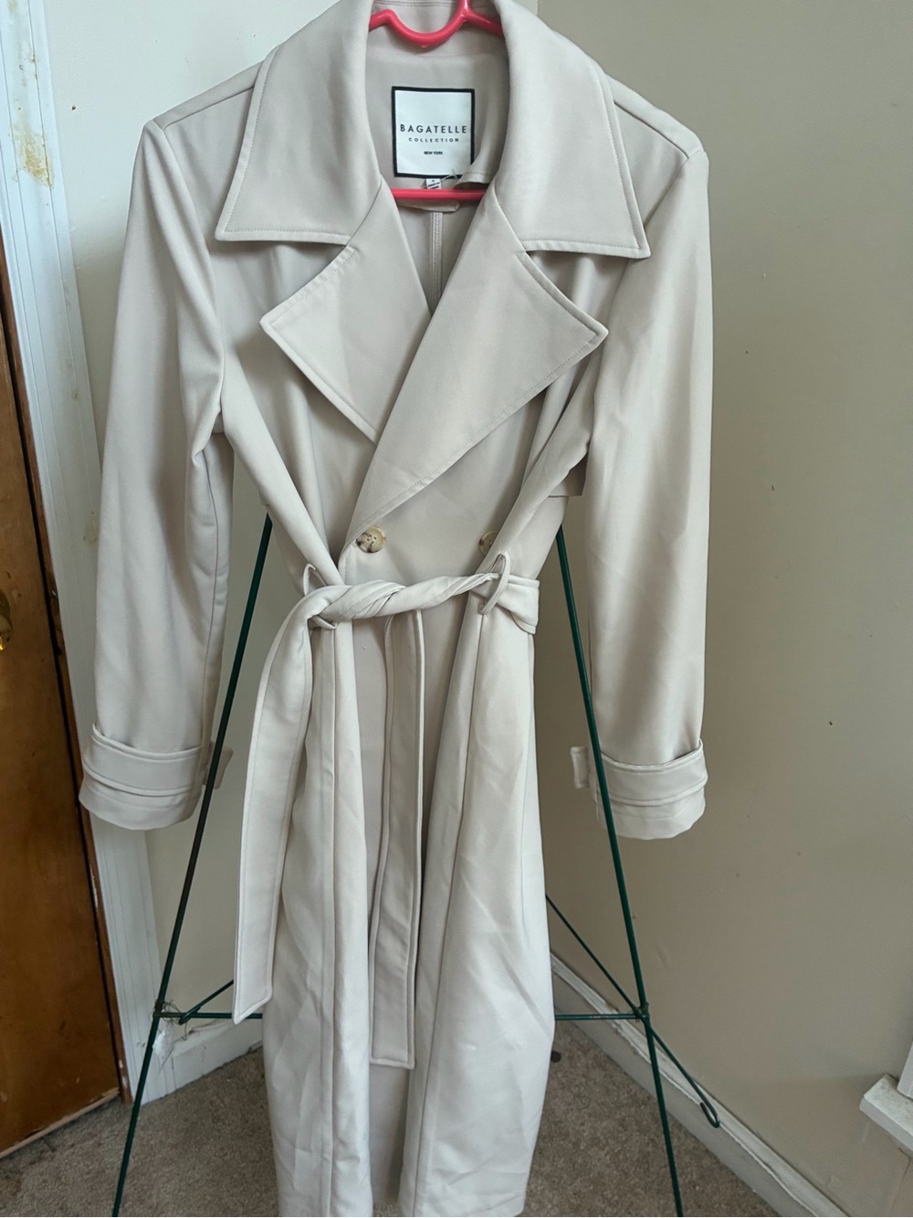 Bagatelle Light Cream Trench Coat with Self-Tie Belt